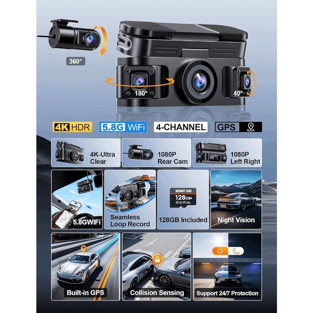 KEYROO R4-4K 360° 4-Channel Dash Camera - Picture 3 of 9